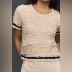 Tweed Sweater Tee, textured knit and preppy style. Small Anthropologie
